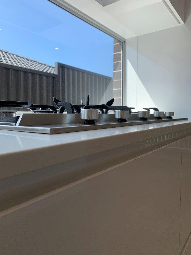 Kitchen cooktop stone bench